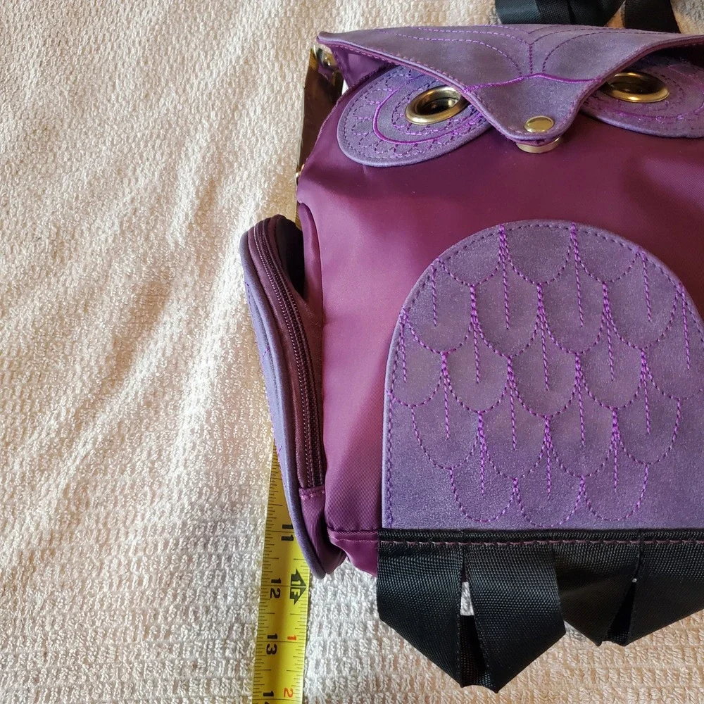 Kids/ teens Purple Owl Animal Backpack Whimsical Nylon Faux Suede Small Bag
